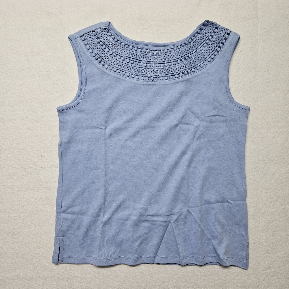 Draper's & Damon's Crochet Trim Tank Vista Blue Summer Beach Sz Petite Small